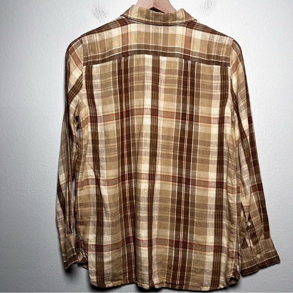 Lauren Ralph Lauren Men 100% Linen Button Down Shirt Small Brown Plaid Preppy - Picture 7 of 8